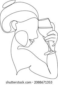Continuous line, drawing of white, party celebration, cute glass, vector illustration