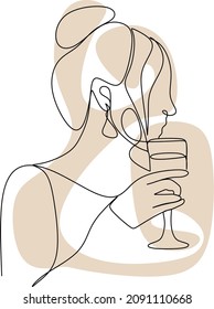 Continuous line, drawing of white, party celebration, cute glass, vector illustration