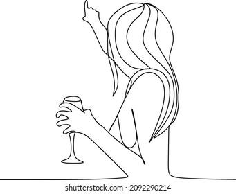 Continuous line, drawing of white, party celebration, cute glass, vector illustration