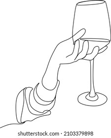 Continuous line, drawing of white, party celebration, cute glass, vector illustration