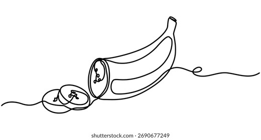 Desenho de linha contínua banana orgânica saudável do cacho inteiro, ilustração vetorial de contorno, ilustração vetorial de banana conceito de desenho contínuo de uma linha de arte.