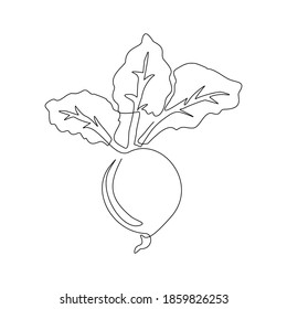 Continuous line drawing whole healthy organic beetroot for plantation logo identity. One line art of fresh garden beet plant concept for vegetable icon. Vector illustration