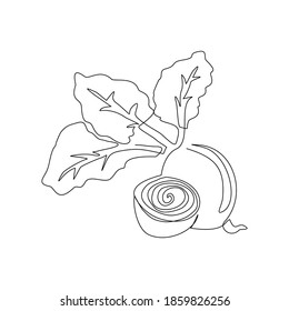 Continuous line drawing whole healthy organic beetroot for plantation logo identity. One line art of fresh garden beet plant concept for vegetable icon. Vector illustration