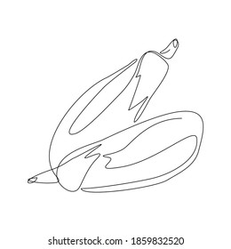 Continuous line drawing whole healthy organic eggplant for farm logo identity. One line art of fresh tropical perennial plant concept for vegetable icon. Vector illustration
