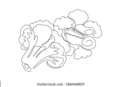 Continuous Line Drawing Of Whole Healthy Organic Cauliflower Broccoli For Farm Logo Identity. One Line Art Concept For Fresh Vegetable Icon. Vector Illustration