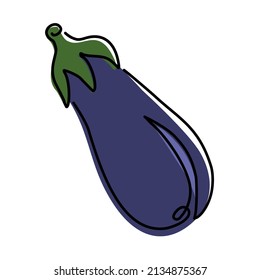 Continuous line drawing whole healthy organic eggplant for farm logo identity. One line
