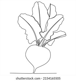 Continuous line drawing whole healthy organic beetroot for plantation logo identity. One line art of fresh garden beet plant concept for vegetable icon. Vector illustration
