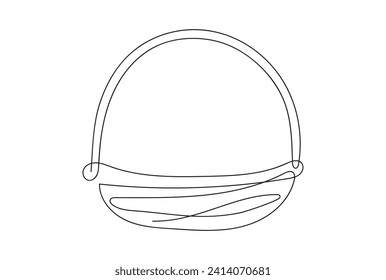Continuous line drawing of a wicker basket with handle. Vector illustration isolated on white background. Minimalist style. Design element. Ideal for icon, logo, print, mobile app, coloring book