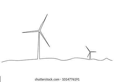 continuous line drawing of a wind power generation vector illustration.