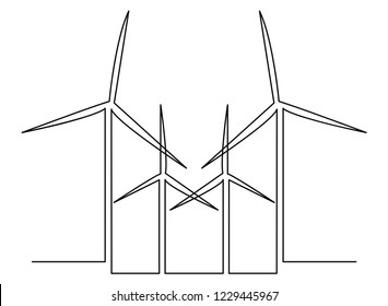 Continuous line, drawing of a wind turbine to generate electricity.
Simple lines Vector illustrations