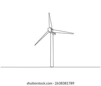 Continuous line drawing of wind turbine. Single line illustration of wind turbine eco energy. Global wind day concept line art. Editable outline