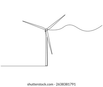 Continuous line drawing of wind turbine. Single line illustration of wind turbine eco energy. Global wind day concept line art. Editable outline