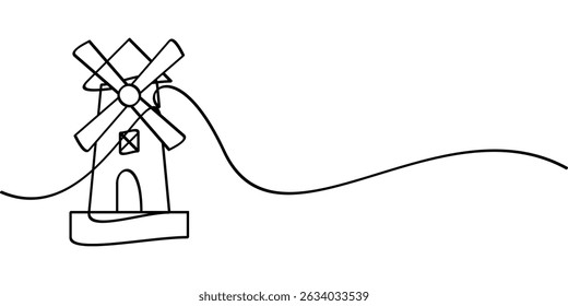 continuous line drawing of windmill symbol. abstract line art illustration