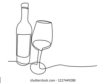 Continuous Line, Drawing Of  Wine 