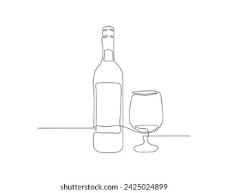 Línea Continua De Dibujo De La Botella De Vino. Una Línea De Vino. Botella de vino Línea continua de arte. Contorno editable.