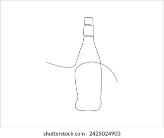 Continuous Line Drawing Of Wine Bottle. One Line Of A Bottle Of Wine. Wine Bottle Continuous Line Art. Editable Outline.