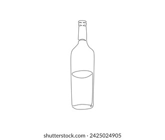 Continuous Line Drawing Of Wine Bottle. One Line Of A Bottle Of Wine. Wine Bottle Continuous Line Art. Editable Outline.