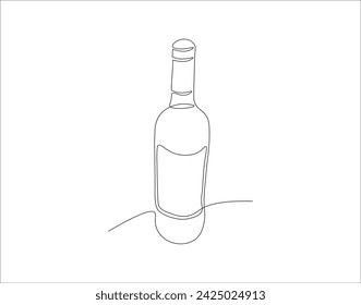 Línea Continua De Dibujo De La Botella De Vino. Una Línea De Vino. Botella de vino Línea continua de arte. Contorno editable.
