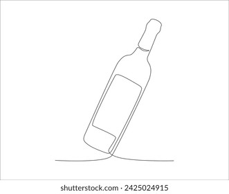 Continuous Line Drawing Of Wine Bottle. One Line Of A Bottle Of Wine. Wine Bottle Continuous Line Art. Editable Outline.