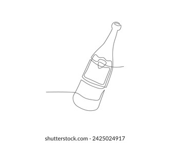 Continuous Line Drawing Of Wine Bottle. One Line Of A Bottle Of Wine. Wine Bottle Continuous Line Art. Editable Outline.