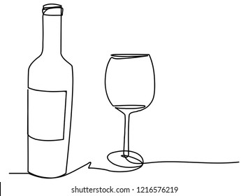 Continuous line, drawing of wine champagne celebration party happy.
Vector illustrations