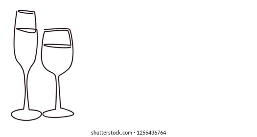 Línea continua, dibujo de la celebración de la fiesta de copa de vino