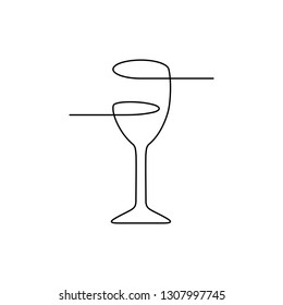 Continuous line drawing. Wine glass. Black isolated on white background. Hand drawn vector illustration. 