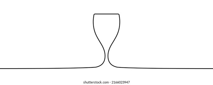 Continuous line drawing of wine glass. Wine glass linear icon. One line drawing background. Vector illustration. Wine glass continuous line icon.