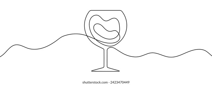 Continuous line drawing of wine glass. One line drawing background. Vector illustration. Single line wine glass icon.