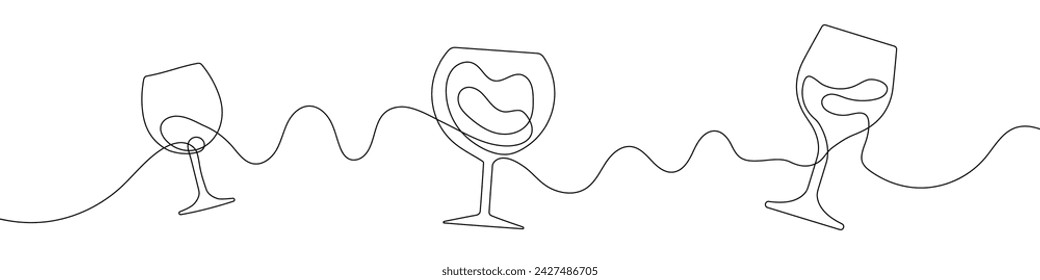 Continuous line drawing of wine glass. One line drawing background. Vector illustration. Single line wine glass icon.