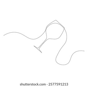 Continuous line drawing of a wine glass. Wine glass linear icon. White background. Vector illustration. Wine glass continuous line icon.