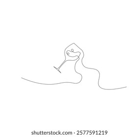 Continuous line drawing of a wine glass. Wine glass linear icon. White background. Vector illustration. Wine glass continuous line icon.