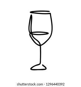 Continuous line, drawing of wine glasses, drinks, illustration icons, vector