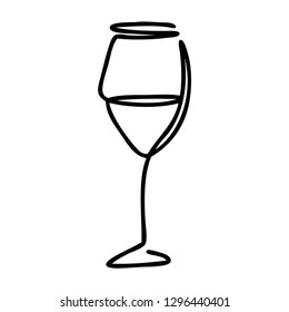 Continuous line, drawing of wine glasses, drinks, illustration icons, vector