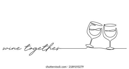 continuous line drawing of wine glasses cheers vector illustration minimalism background and copy space
