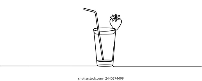 Continuous line drawing. Wineglass with cocktail and lemon. Isolated on white background. Hand drawn vector illustration