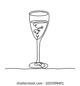 Continuous line drawing. Wineglass with wine. Isolated on white background. Hand drawn vector illustration. 