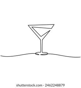 Continuous line drawing. Wineglass with wine or coctail. Isolated on white background One Hand drawn vector illustration.