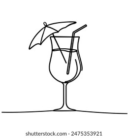 Continuous line drawing. Wineglass with wine or coctail. Isolated on white background. vector illustration.