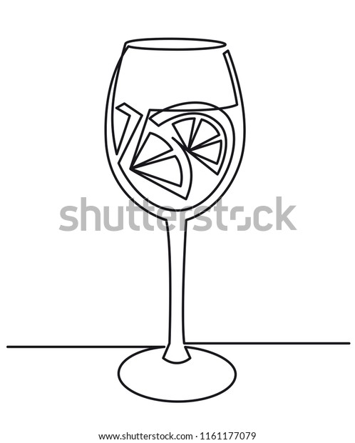 実線図面 ワイングラスとワインか尾を 白い背景にワイングラスのワンラインアートと柑橘の楽しいコンセプトが祝われます 手描きのベクターイラスト のベクター画像素材 ロイヤリティフリー
