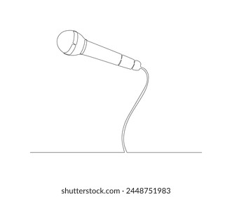 Continuous line drawing of wired microphone. One line of mic drawing. Music instrument concept continuous line art. Editable outline.

