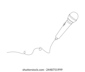 Continuous line drawing of wired microphone. One line of mic drawing. Music instrument concept continuous line art. Editable outline.
