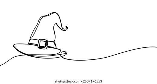 continuous line drawing of witch hat symbol. abstract line art illustration