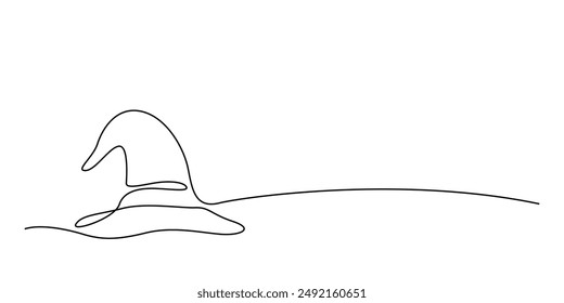 Continuous line drawing witch's hat , Black and white vector minimalist illustration of halloween concept minimalism one hand drawn sketch spooky theme