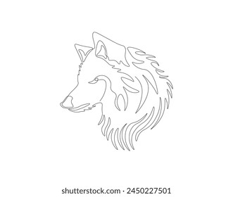 Continuous line drawing of wolf head. One line of wolf head. Mammals animal concept continuous line art. Editable outline