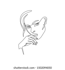 Continuous line drawing, woman abstract portrait, face of the girl is a single line on a white background,  Vector illustration. Tattoo, print and logo design for a spa or beauty salon. Line art.