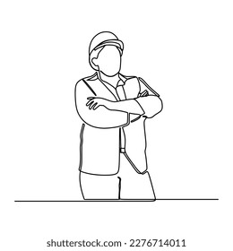 continuous line drawing of Woman Architect On Construction