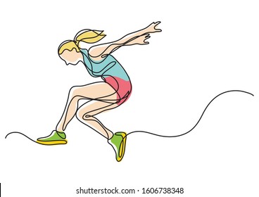 continuous line drawing of woman athlete moving