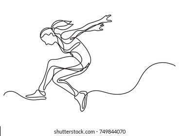 Continuous Line Drawing Of Woman Athlete Moving