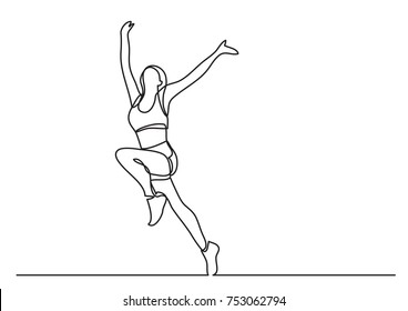 continuous line drawing of woman athlete winning